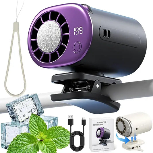 2026 New Car Clip On Air Conditioner Fan with LED Display - 360° Rotation, Portable Mini Cooling System for Auto Vehicle USB Rechargeable, 199 Speeds Adjustable, 16℃ Semi-Cooling Wide Clamp