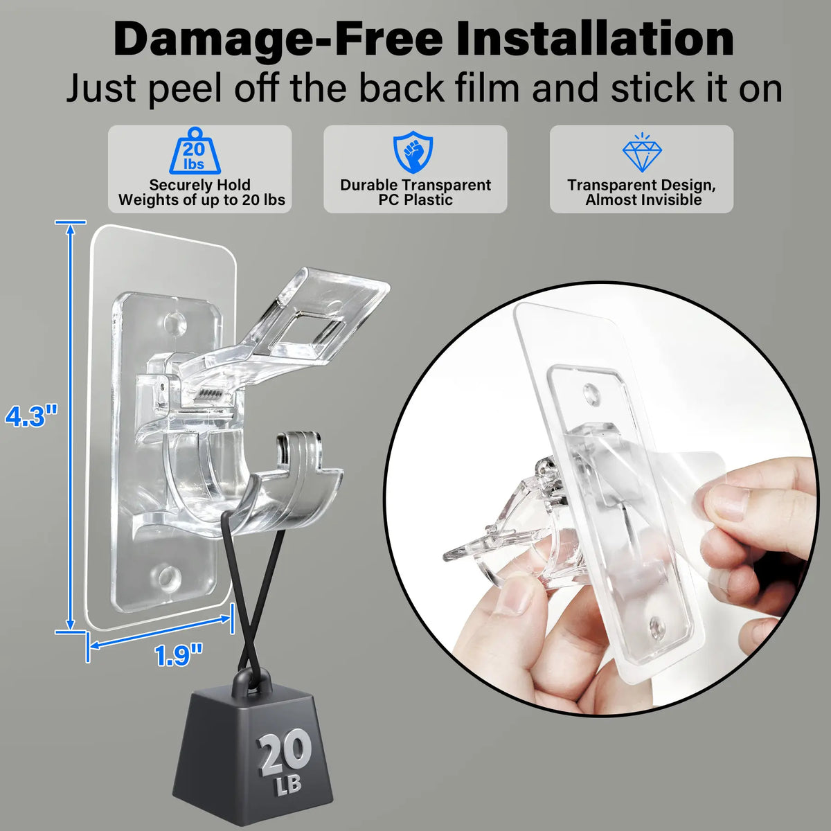 6-Pack No Drill Needed Curtain Rod Holders Brackets, Self Adhesive Rod Holder Hooks, Multipurpose Nail Free Stick on Curtain Rod Hooks Decor Bathroom