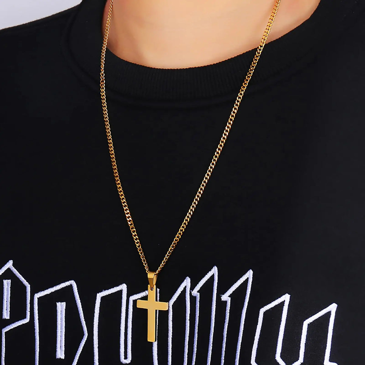 Gold Plated Stainless Steel Simple Big Cross Pendant Necklace Large Dainty Christian Cross Necklace for Men & Women Fashion Jewelry
